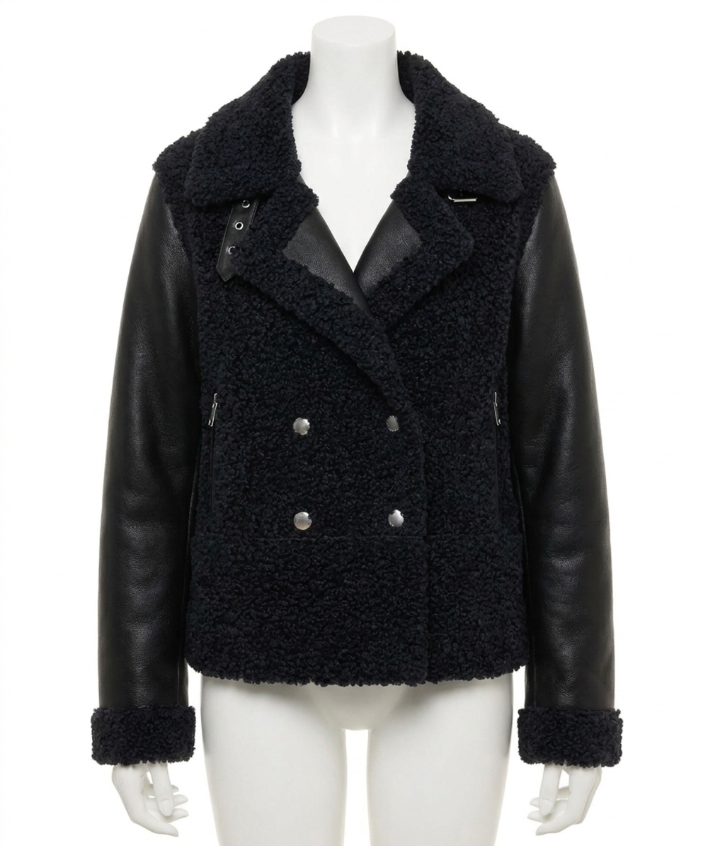 NEW ESQUALO faux leather sleeves jacket in black